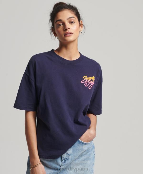 Superdry femmes t-shirt cali vintage D64Z6267 vêtements marine