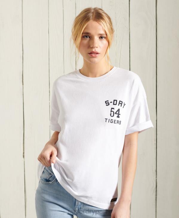 Superdry femmes t-shirt carré narratif militaire D64Z2860 vêtements blanc