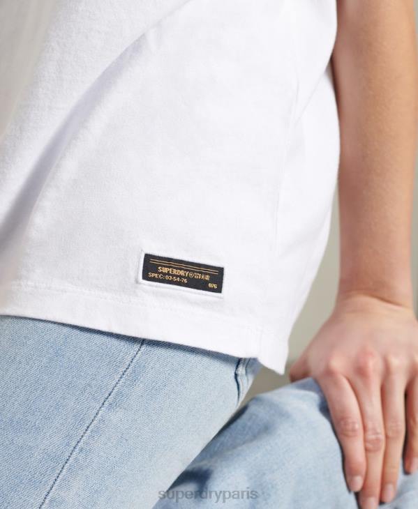 Superdry femmes t-shirt carré narratif militaire D64Z2860 vêtements blanc