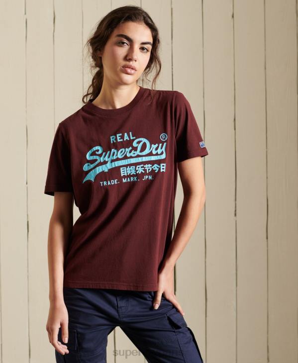 Superdry femmes t-shirt classique américain à logo vintage D64Z2824 vêtements rouge