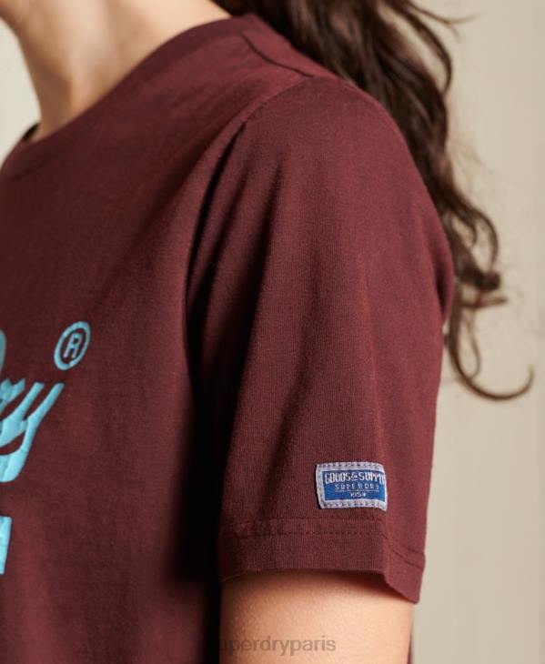 Superdry femmes t-shirt classique américain à logo vintage D64Z2824 vêtements rouge