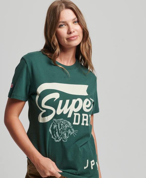 Superdry femmes t-shirt classique d'athlétisme coupe ample D64Z6762 vêtements vert