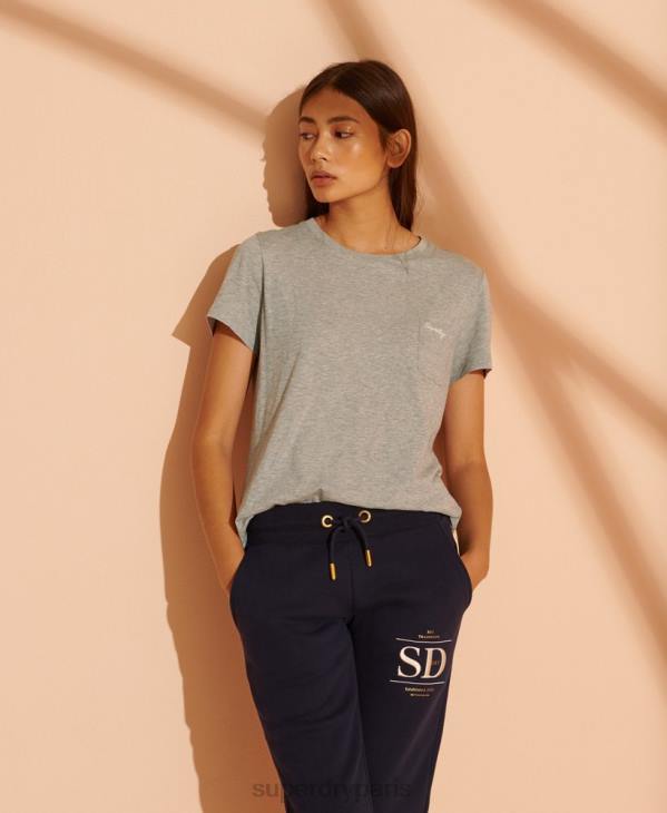 Superdry femmes t-shirt col rond en coton bio avec inscription D64Z2853 vêtements gris