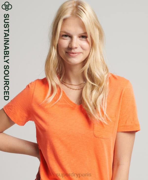 Superdry femmes t-shirt col v poche en coton bio D64Z2826 vêtements orange