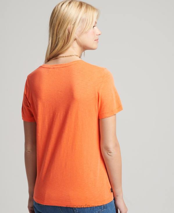 Superdry femmes t-shirt col v poche en coton bio D64Z2826 vêtements orange