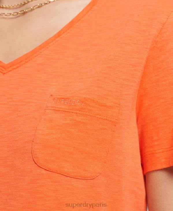 Superdry femmes t-shirt col v poche en coton bio D64Z2826 vêtements orange