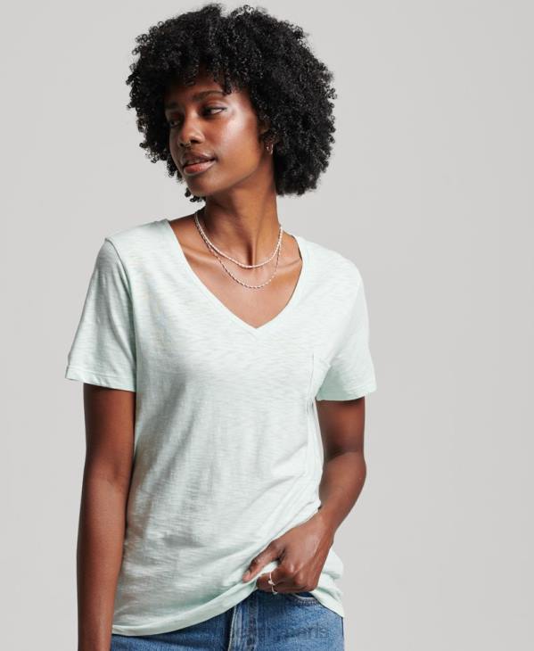 Superdry femmes t-shirt col v poche en coton bio D64Z6206 vêtements vert