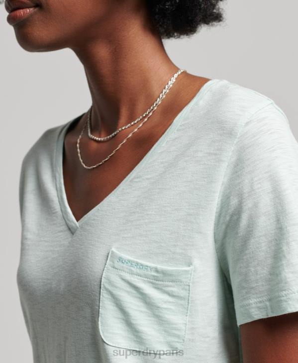 Superdry femmes t-shirt col v poche en coton bio D64Z6206 vêtements vert
