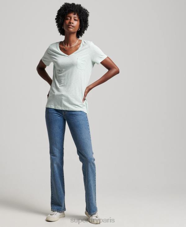 Superdry femmes t-shirt col v poche en coton bio D64Z6206 vêtements vert