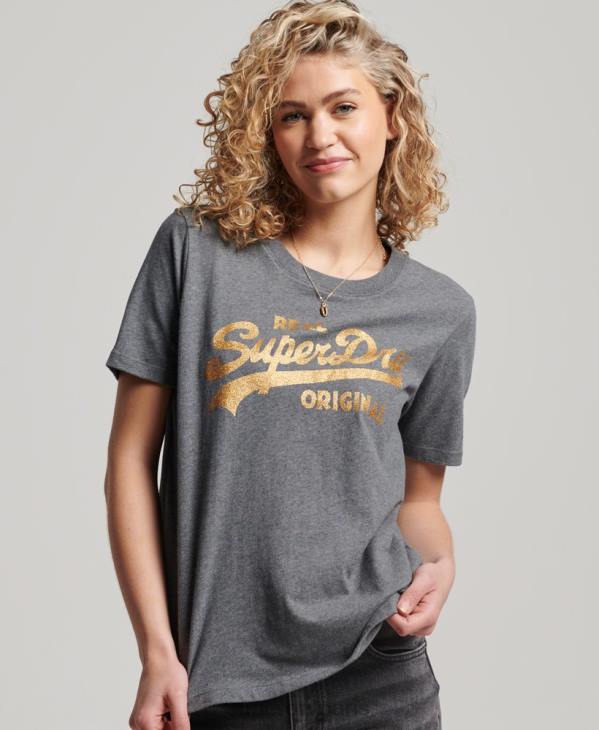 Superdry femmes t-shirt coll en coton biologique à logo vintage D64Z2249 vêtements gris