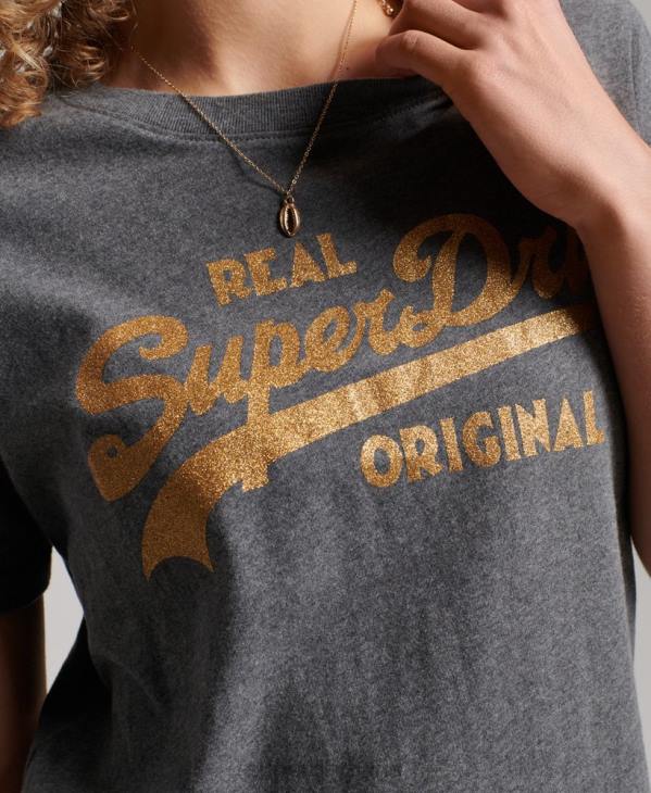 Superdry femmes t-shirt coll en coton biologique à logo vintage D64Z2249 vêtements gris