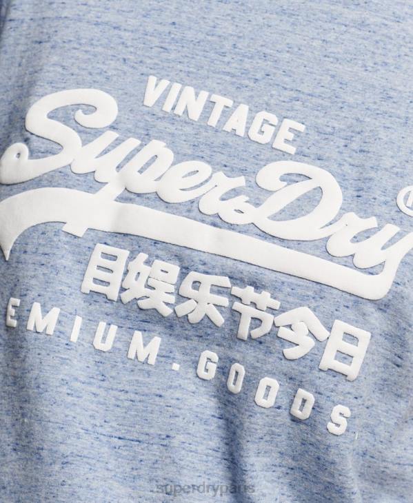 Superdry femmes t-shirt coll en coton biologique à logo vintage D64Z2619 vêtements bleu