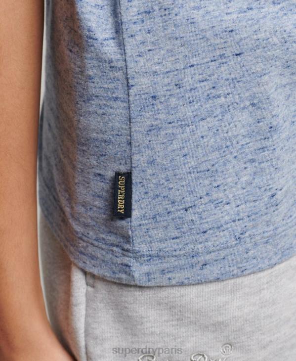 Superdry femmes t-shirt coll en coton biologique à logo vintage D64Z2619 vêtements bleu