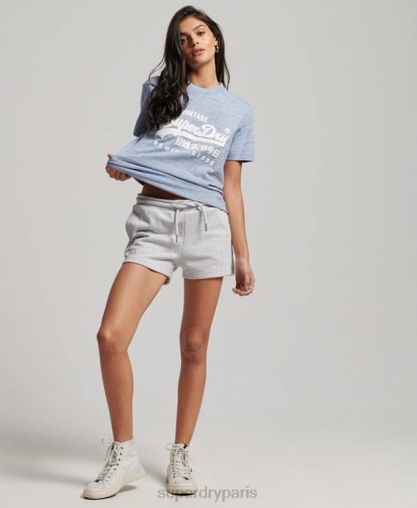 Superdry femmes t-shirt coll en coton biologique à logo vintage D64Z2619 vêtements bleu