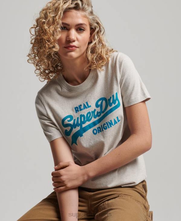 Superdry femmes t-shirt coll en coton biologique à logo vintage D64Z2671 vêtements beige