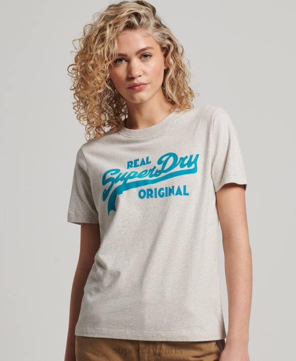 Superdry femmes t-shirt coll en coton biologique à logo vintage D64Z2671 vêtements beige