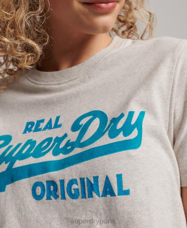 Superdry femmes t-shirt coll en coton biologique à logo vintage D64Z2671 vêtements beige