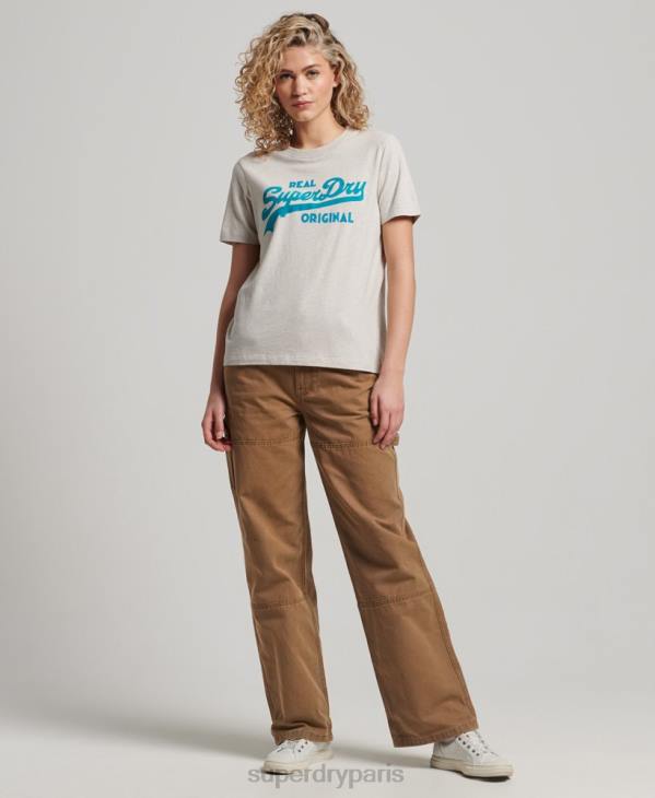Superdry femmes t-shirt coll en coton biologique à logo vintage D64Z2671 vêtements beige