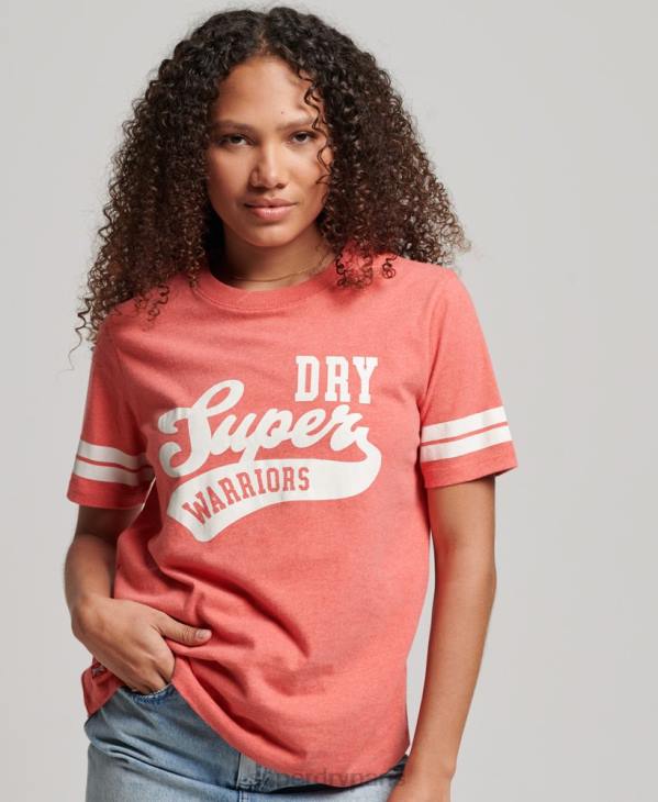 Superdry femmes t-shirt collégial vintage en coton biologique D64Z2247 vêtements corail