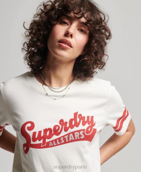 Superdry femmes t-shirt collégial vintage en coton biologique D64Z2291 vêtements blanc