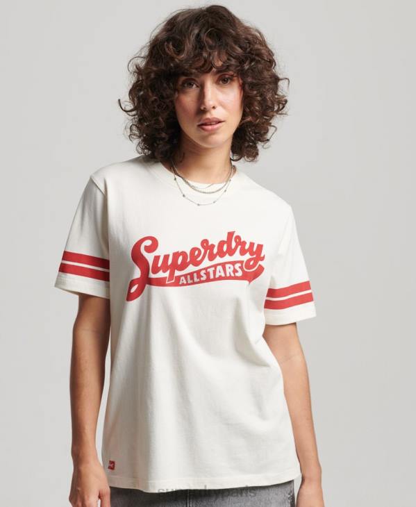 Superdry femmes t-shirt collégial vintage en coton biologique D64Z2291 vêtements blanc
