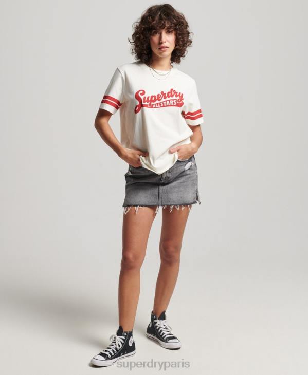 Superdry femmes t-shirt collégial vintage en coton biologique D64Z2291 vêtements blanc