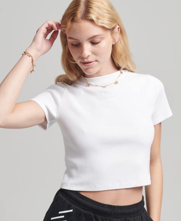 Superdry femmes t-shirt coupe courte à code héritage D64Z2843 vêtements blanc