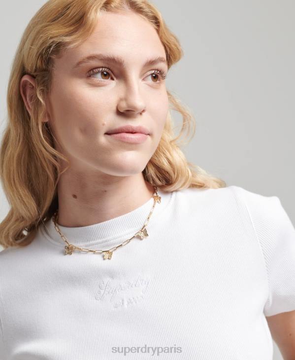 Superdry femmes t-shirt coupe courte à code héritage D64Z2843 vêtements blanc