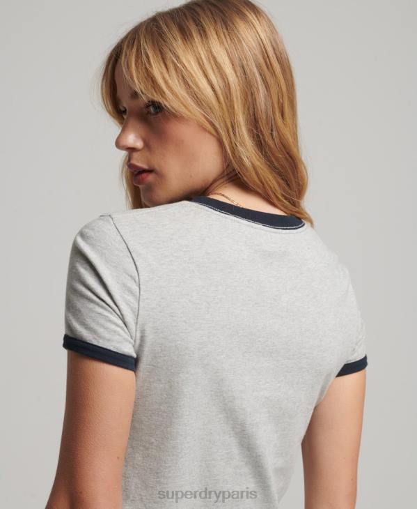 Superdry femmes t-shirt court en coton bio D64Z2203 vêtements gris foncé