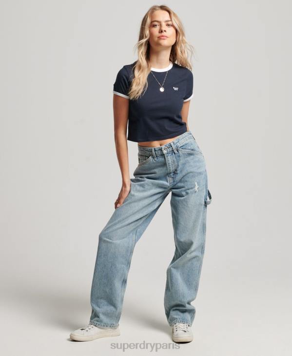 Superdry femmes t-shirt court en coton bio D64Z2675 vêtements marine
