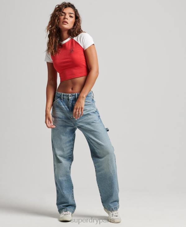 Superdry femmes t-shirt court à imprimé universitaire D64Z6214 vêtements rouge