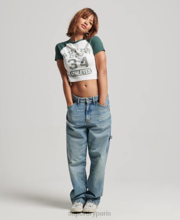 Superdry femmes t-shirt court à imprimé universitaire D64Z6216 vêtements blanc
