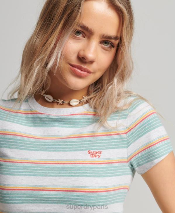 Superdry femmes t-shirt court à rayures vintage D64Z2635 vêtements rouge
