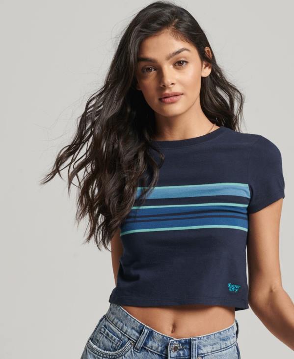 Superdry femmes t-shirt court à rayures vintage D64Z2677 vêtements marine