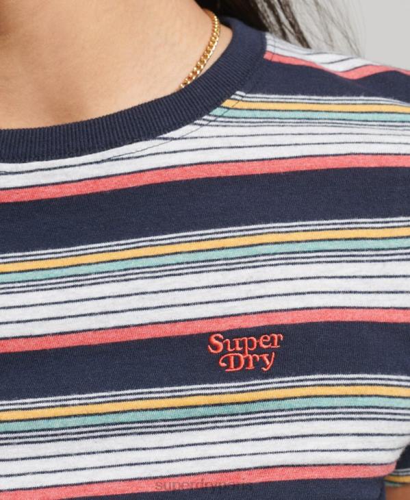 Superdry femmes t-shirt court à rayures vintage D64Z2686 vêtements marine