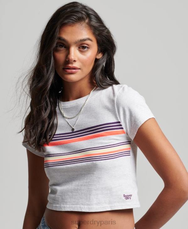 Superdry femmes t-shirt court à rayures vintage D64Z2692 vêtements gris