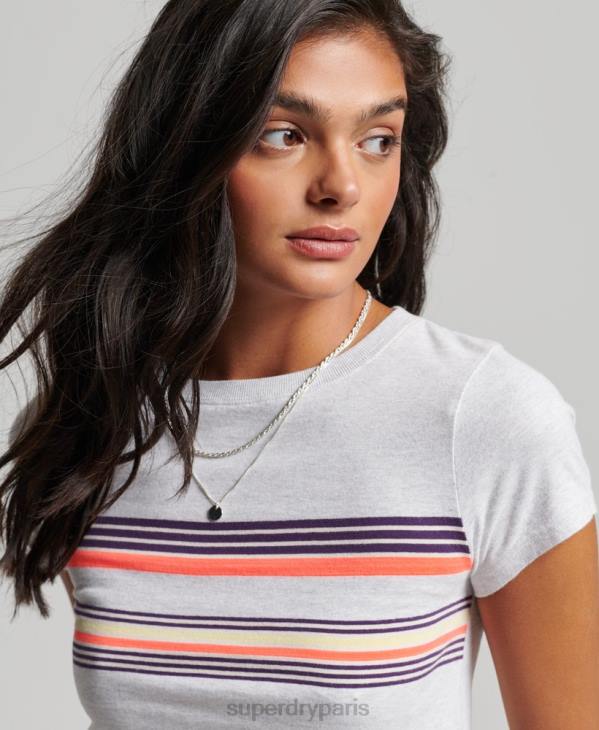 Superdry femmes t-shirt court à rayures vintage D64Z2692 vêtements gris