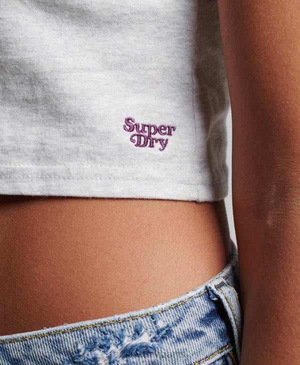Superdry femmes t-shirt court à rayures vintage D64Z2692 vêtements gris