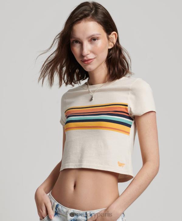 Superdry femmes t-shirt court à rayures vintage D64Z2705 vêtements crème