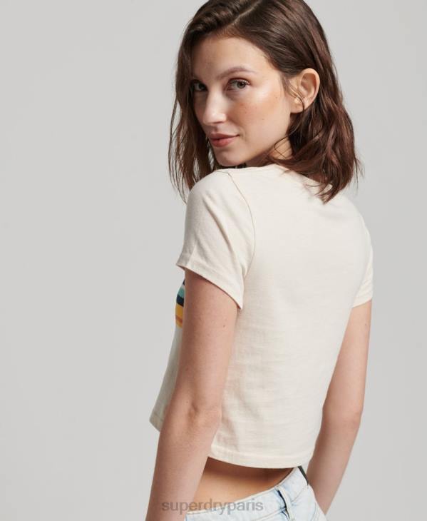Superdry femmes t-shirt court à rayures vintage D64Z2705 vêtements crème