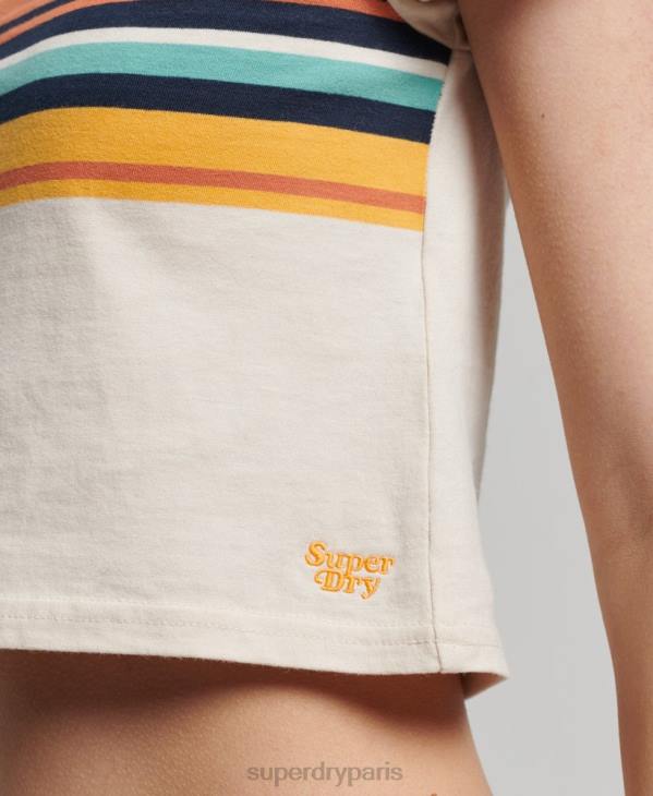Superdry femmes t-shirt court à rayures vintage D64Z2705 vêtements crème