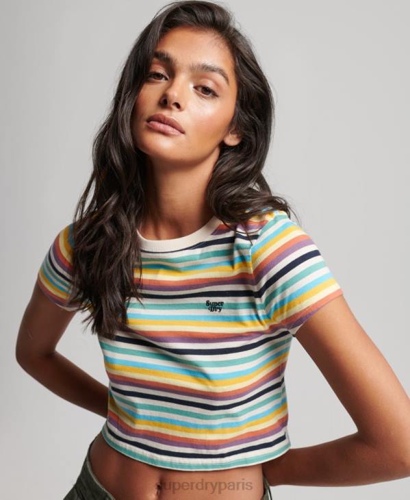 Superdry femmes t-shirt court à rayures vintage D64Z2738 vêtements jaune