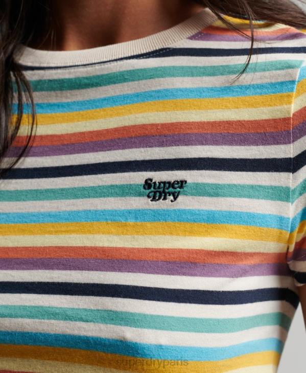 Superdry femmes t-shirt court à rayures vintage D64Z2738 vêtements jaune
