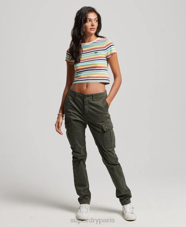 Superdry femmes t-shirt court à rayures vintage D64Z2738 vêtements jaune