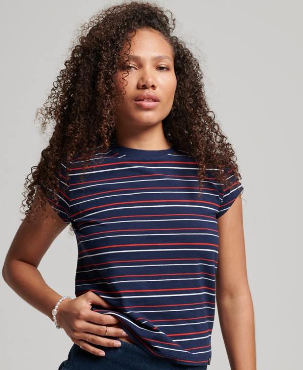 Superdry femmes t-shirt court vintage D64Z6197 vêtements marine