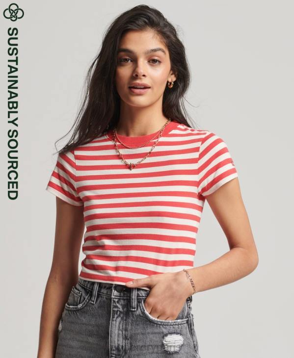 Superdry femmes t-shirt court vintage en coton bio D64Z6235 vêtements rouge