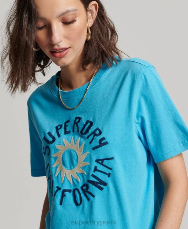 Superdry femmes t-shirt à découpes cali vintage D64Z2123 vêtements bleu