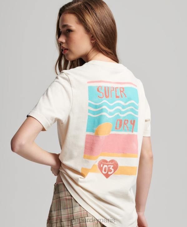 Superdry femmes t-shirt à découpes cali vintage D64Z2147 vêtements crème
