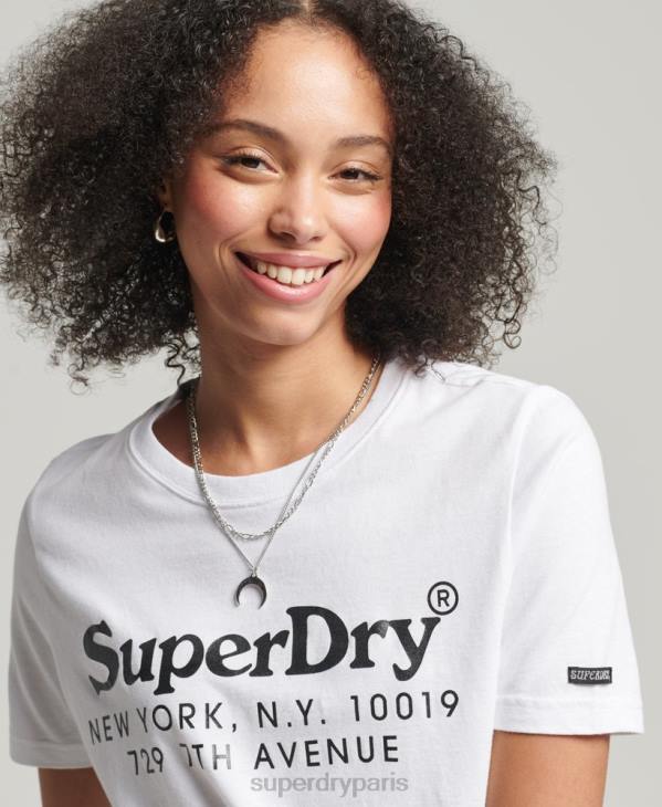 Superdry femmes t-shirt d'intérêt de lieu vintage D64Z6202 vêtements blanc