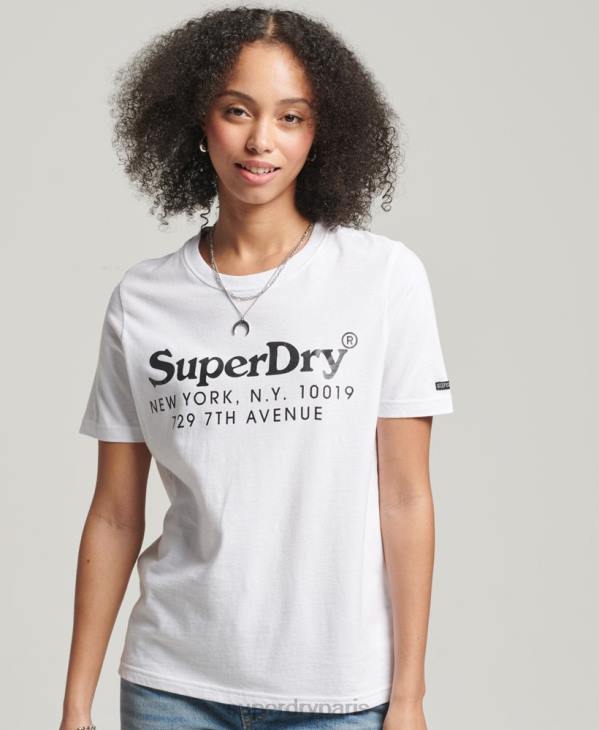 Superdry femmes t-shirt d'intérêt de lieu vintage D64Z6202 vêtements blanc